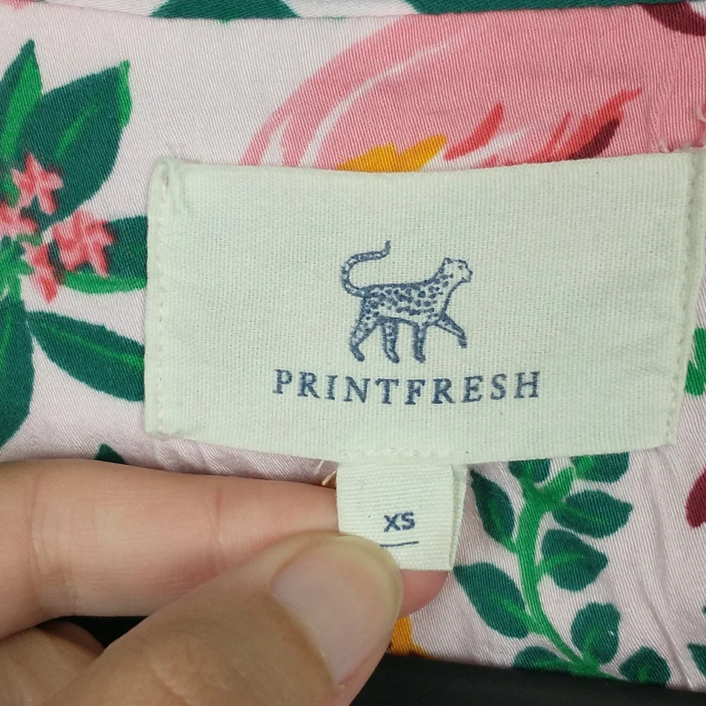 Printfresh Flock of Flamingos Pajama Top Womens XS Viscose Short Sleeve Button